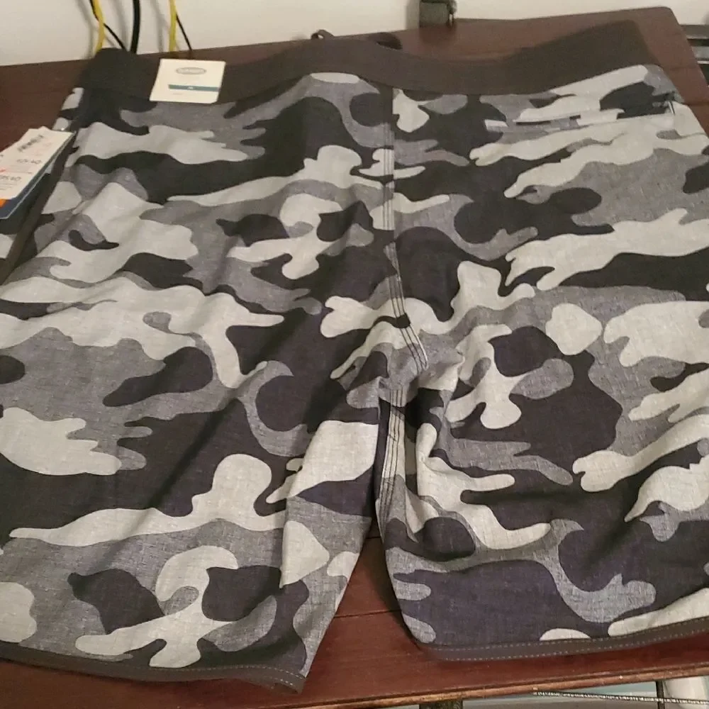 Old Navy Black and Gray Board Shorts with Urban Camo